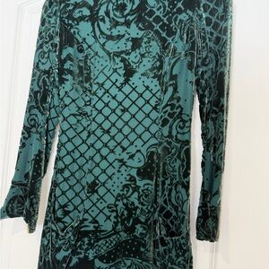 Balmain Teal and Black Long Sleeve Dress